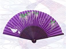 シルク扇子:藤と猫