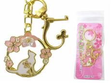 猫キーホルダー：お花見猫　ピンク　１個