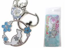 猫キーホルダー：お花見猫ブルー　１個