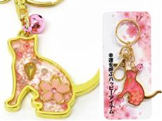 猫キーホルダー：お花見猫クリアピンク　１個