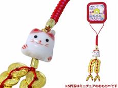 五円玉開運ねこストラップ(ピンク)　1個