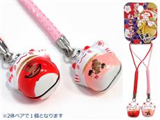 ねこ型鈴ストラップ金運UPペア　1個